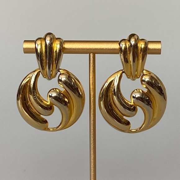 Earrings Gold Tone Drops Vintage - Picture 6 of 11